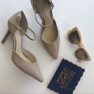 Lauren, Ralph Lauren pointy toe pump with strap.